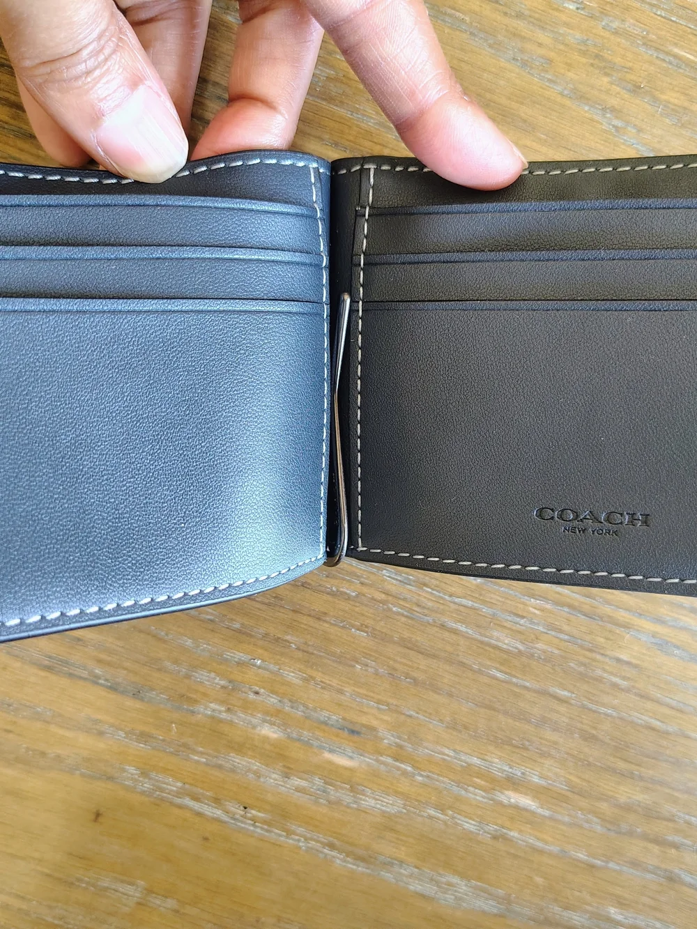 NWT Coach Mens Slim Money Clip Bifold Wallet Plaid Midnight Navy CH089